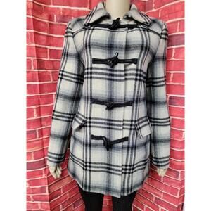 TRENERY Designer Gray/black Wool Blend Plaid Women's Coat Jacket Size M # H
